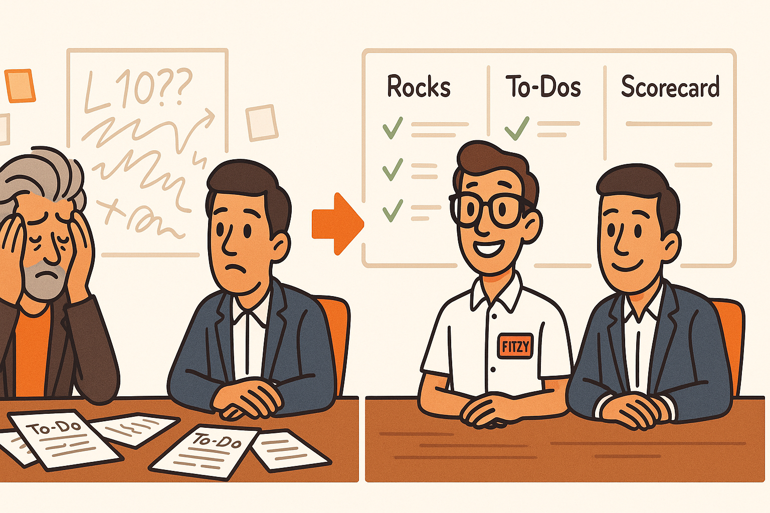 Drew and Mike struggling with EOS™, then Fitzy saves the day